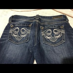 Express Rerock Flare Jean with white stitching 4R